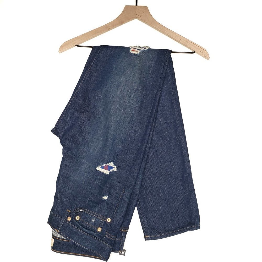 NEW GAP Real Straight Plaid Distressed‎ Jeans 29T Tall NWT